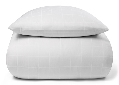 Billede af Sengetøj 140x200 cm - Blødt, jacquardvævet bomuldssatin - Check hvid - By Night sengesæt